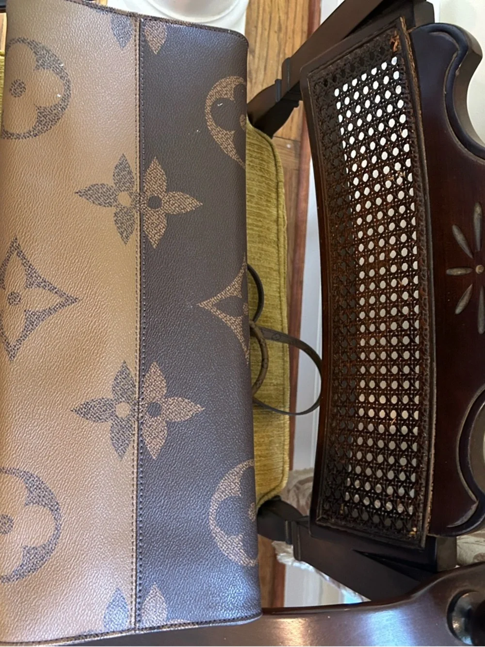 Monogram-Pattern Brown Tote with Red Interior - Picture 5 of 6